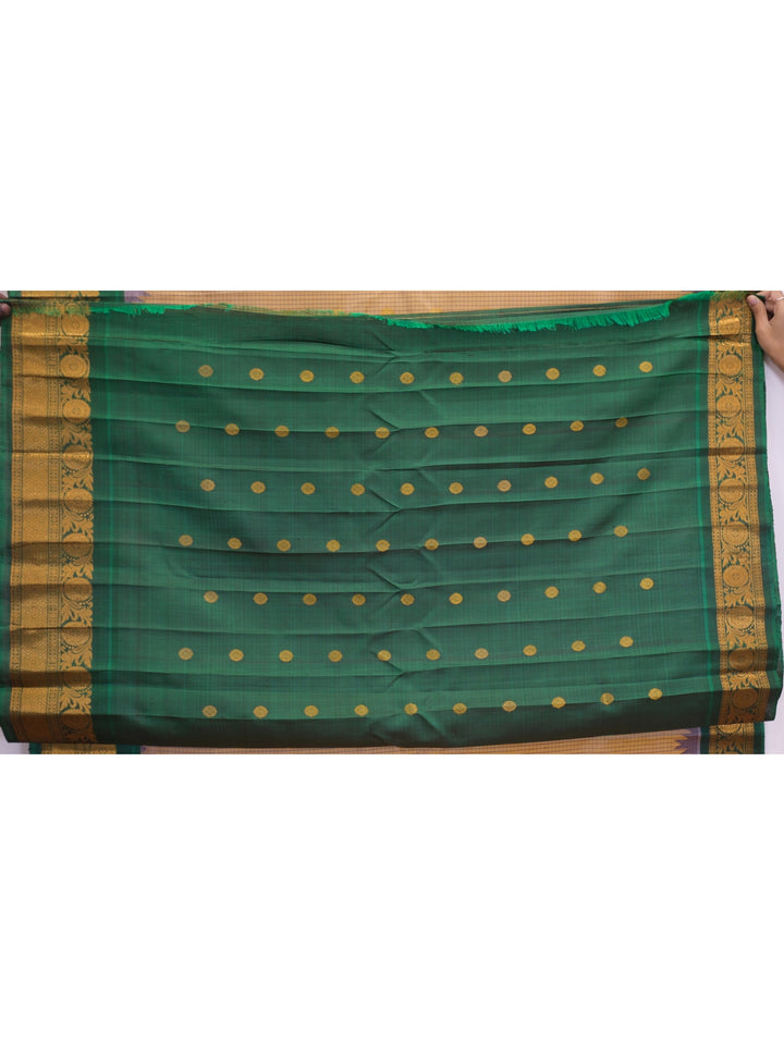 Beige checks silk gadwal saree with temple border