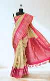 Beige Checks Gadwal Silk Saree with Temple Border