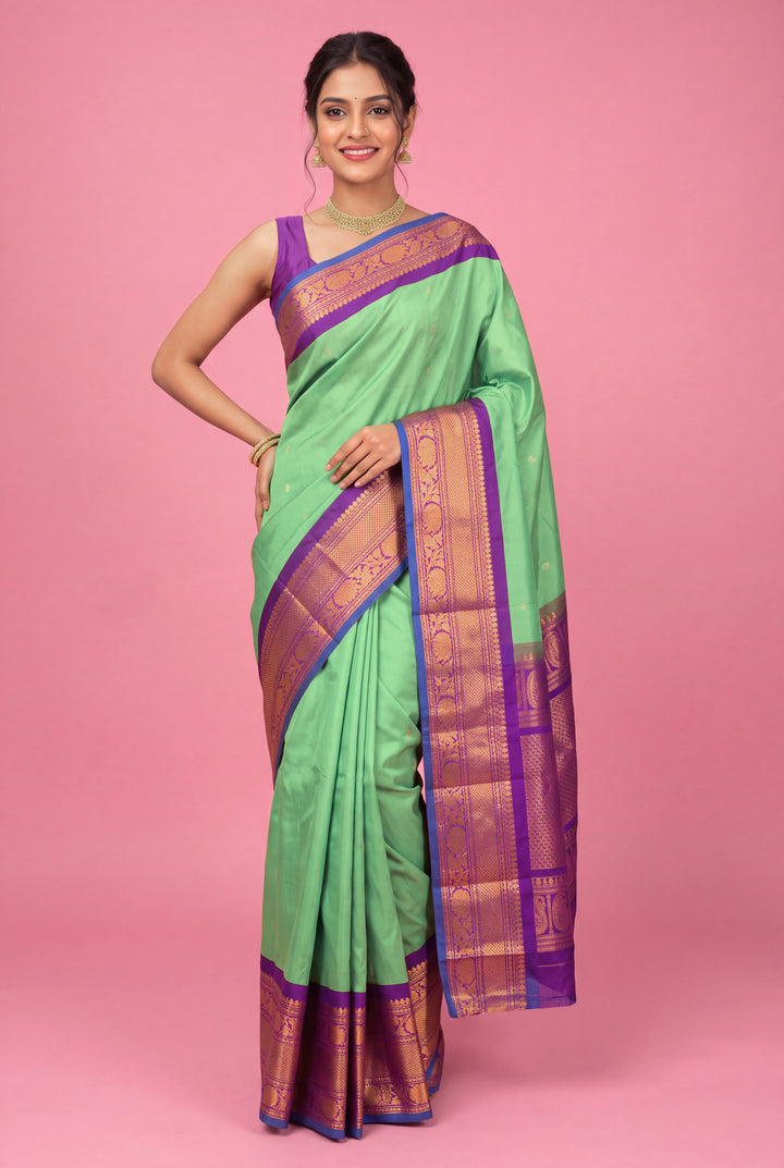 Sea Green Silk Gadwal Saree with Rich Border