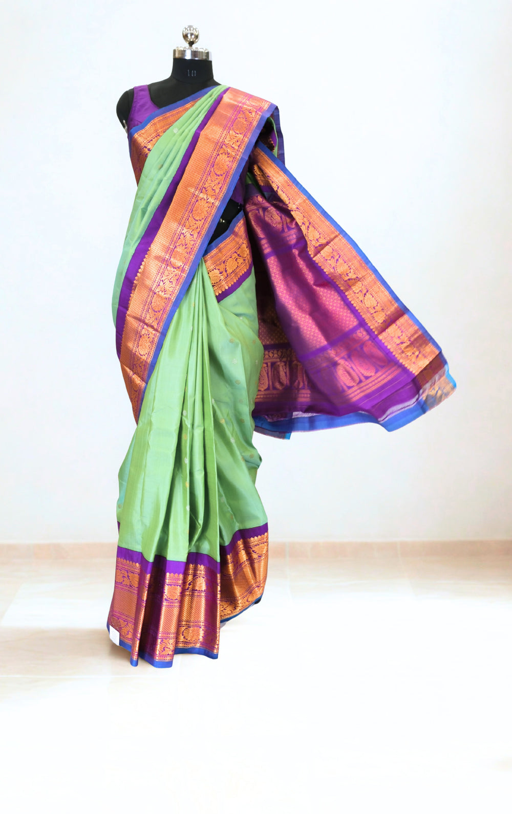 Sea Green Silk Gadwal Saree with Rich Border