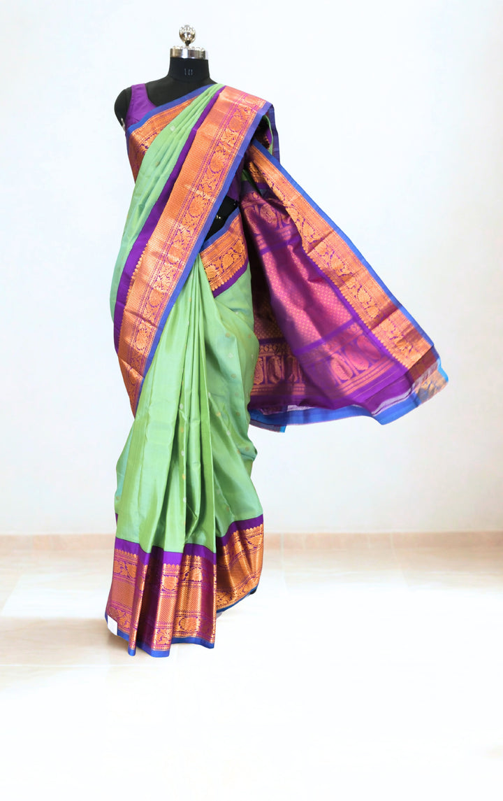 Sea Green Silk Gadwal Saree with Rich Border