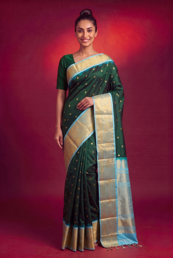 Bottle Green Gadwal Silk Saree