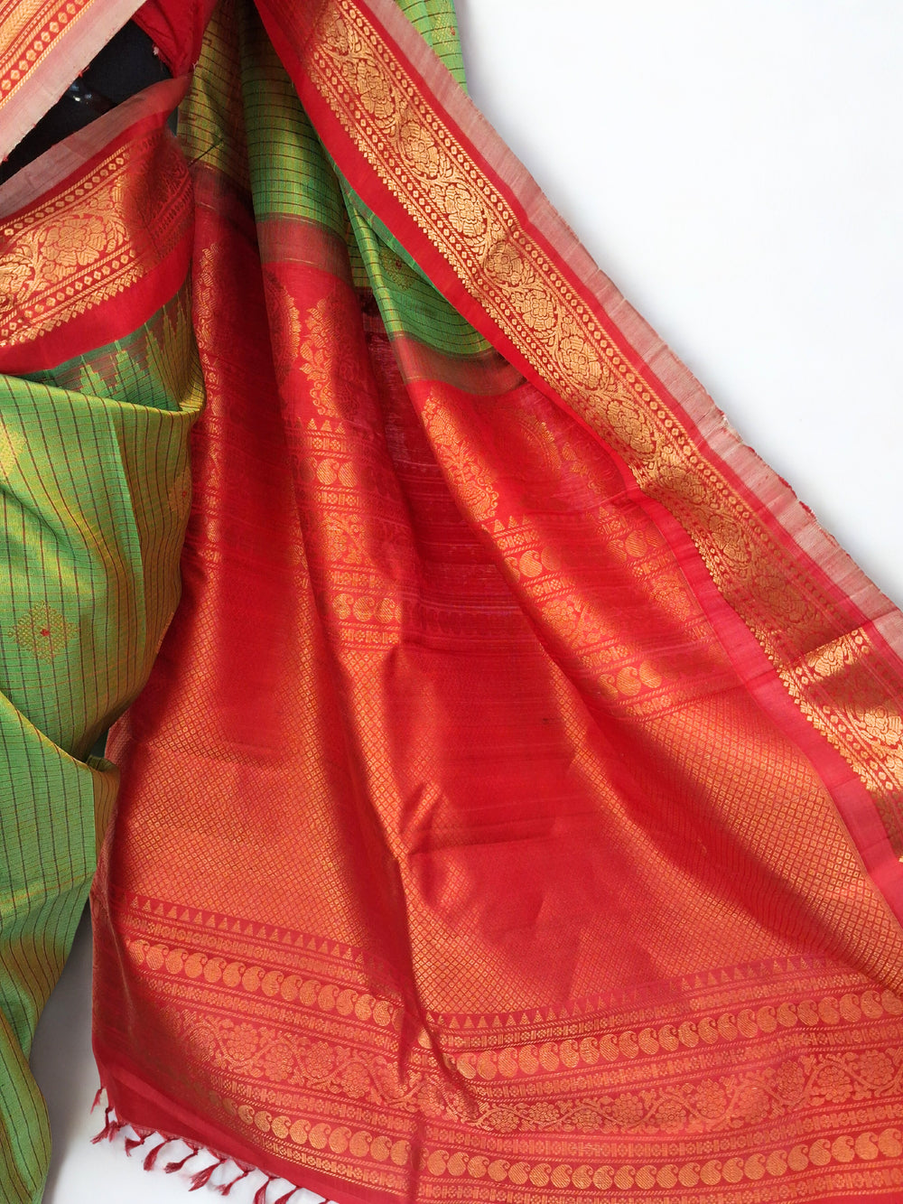 Olive Green Pure Silk Gadwal Saree