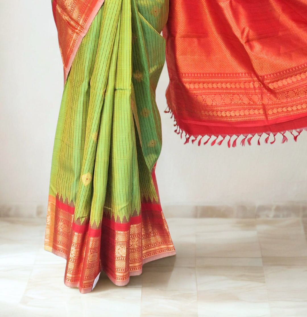 Olive Green Pure Silk Gadwal Saree