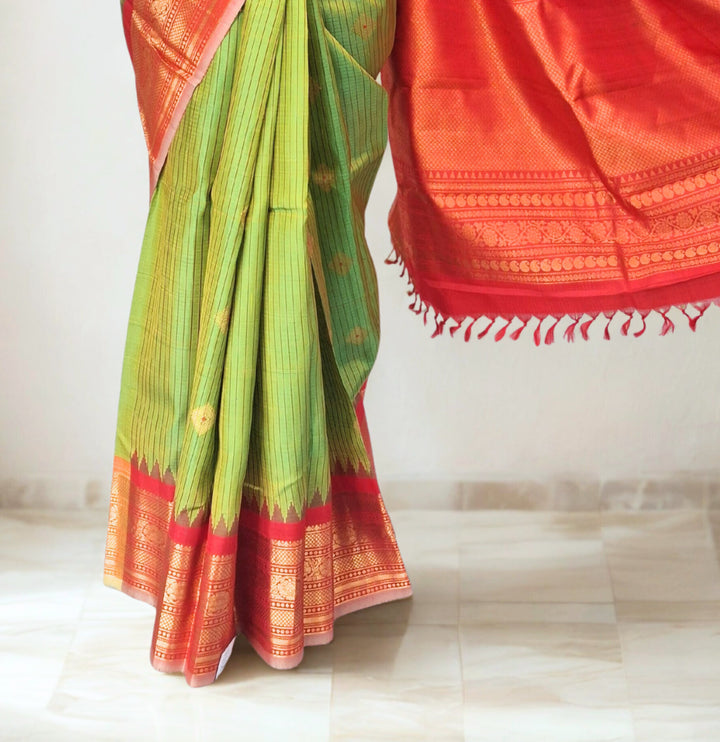 Olive Green Pure Silk Gadwal Saree