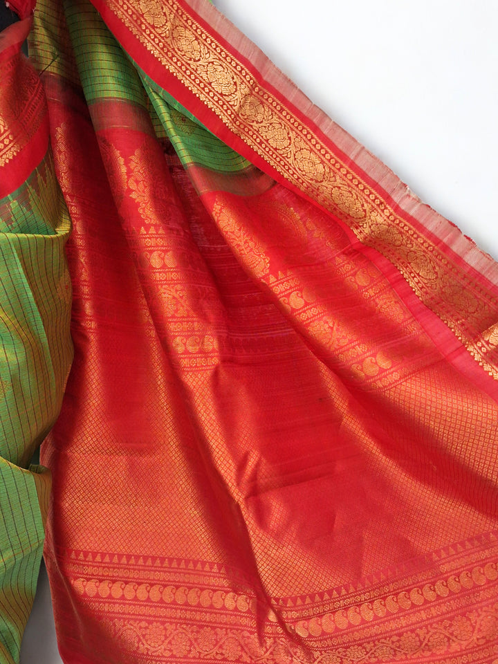 Olive Green Pure Silk Gadwal Saree