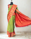 Olive Green Pure Silk Gadwal Saree