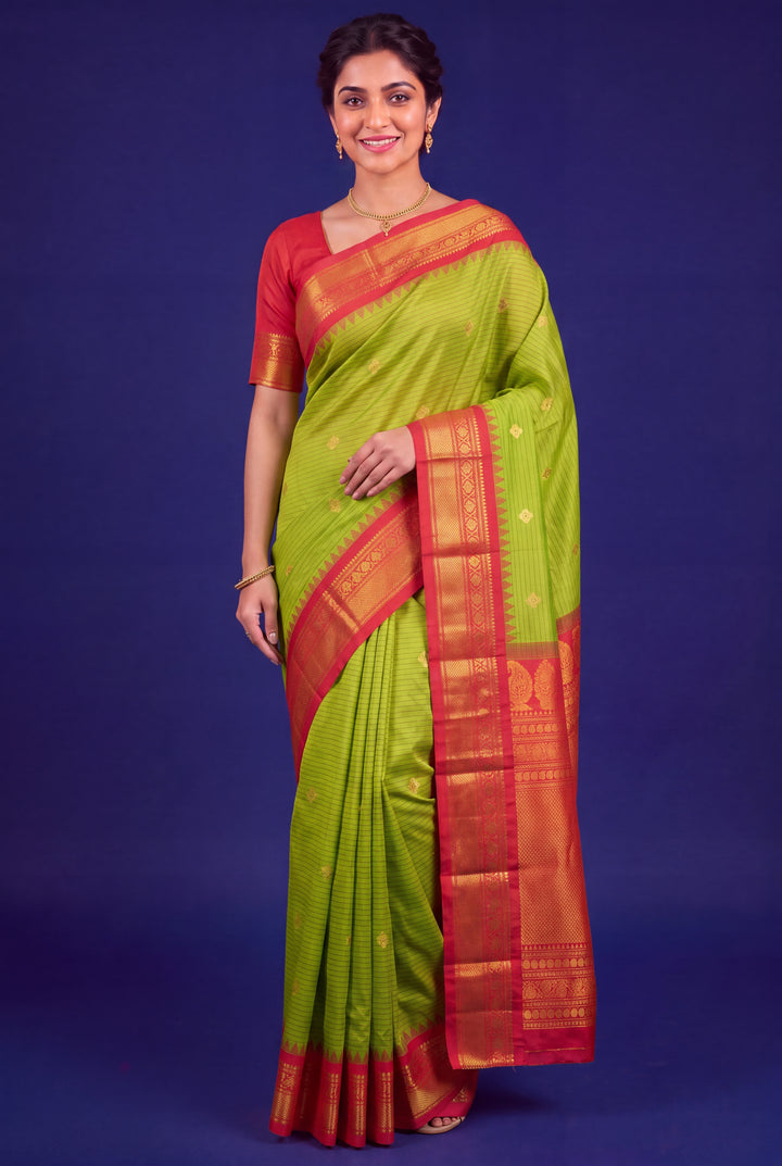 Olive Green Pure Silk Gadwal Saree