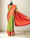 Olive Green Pure Silk Gadwal Saree
