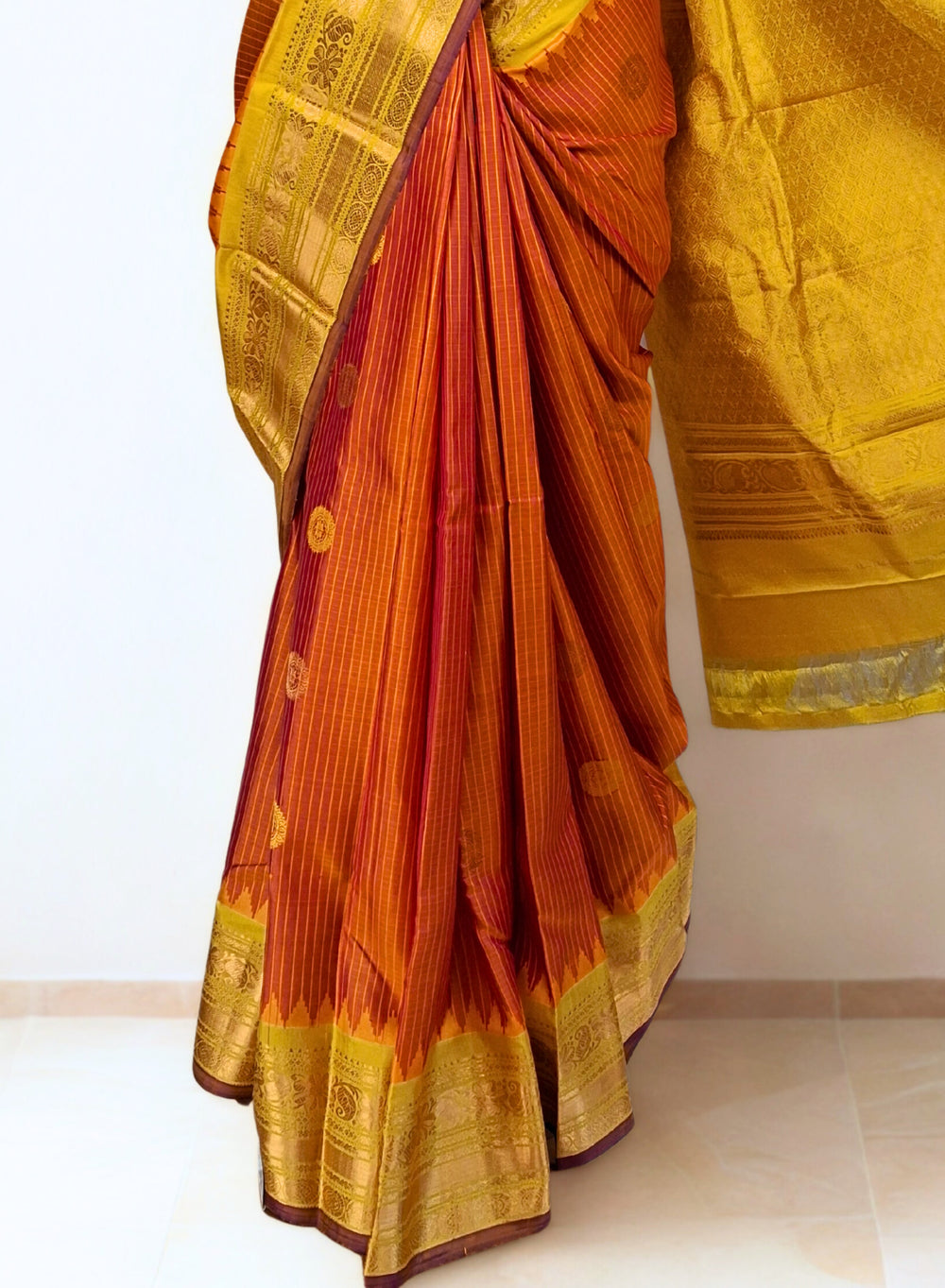 Rust Orange Gadwal Silk Saree Online