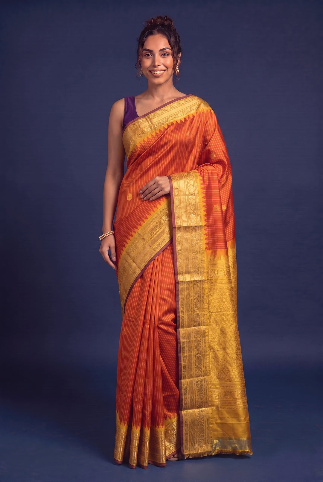 Rust Orange Gadwal Silk Saree Online