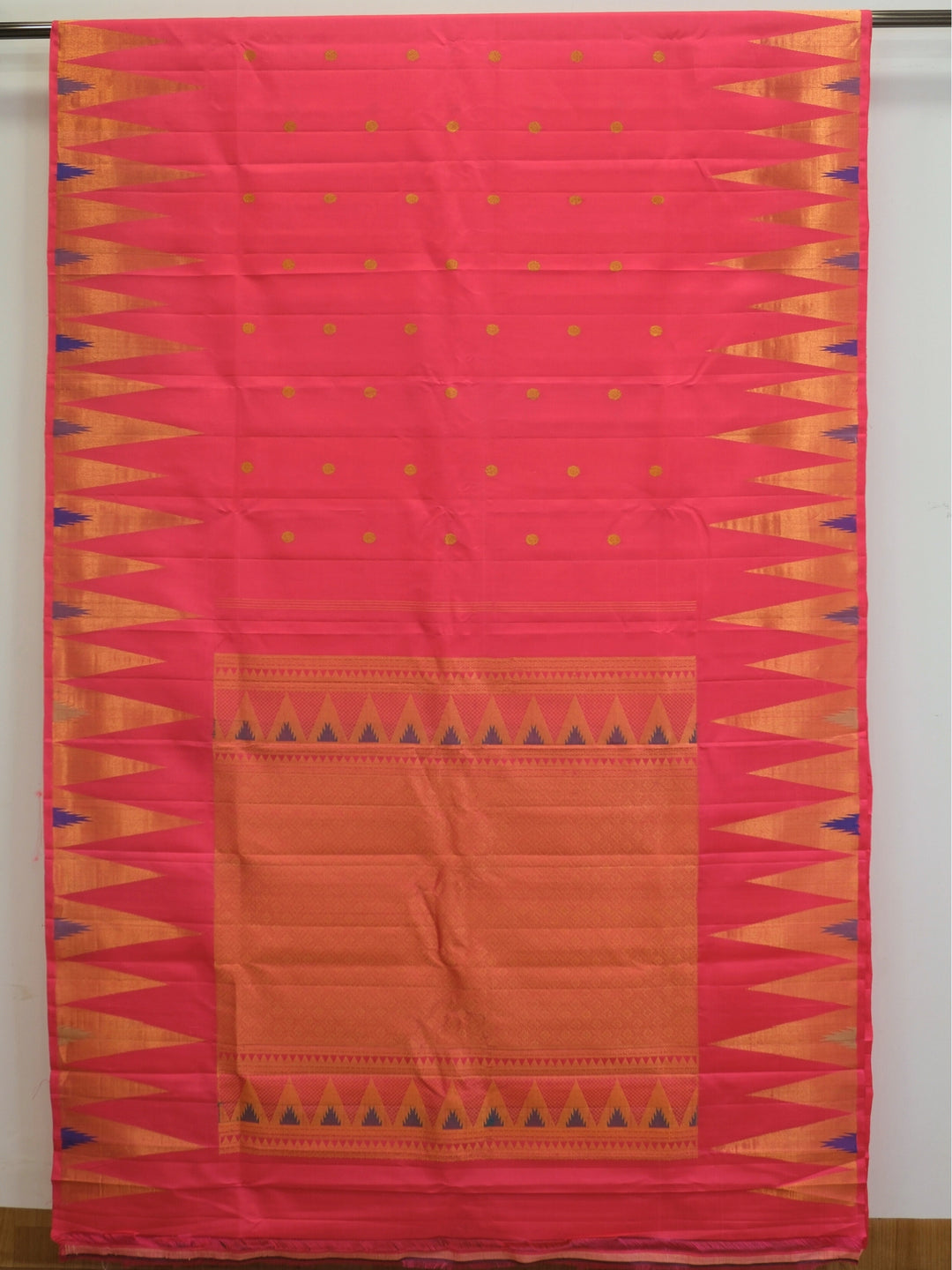 Peach Pink Silk Gadwal with Temple Border