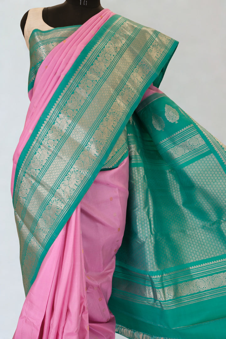 Baby pink silk gadwal saree