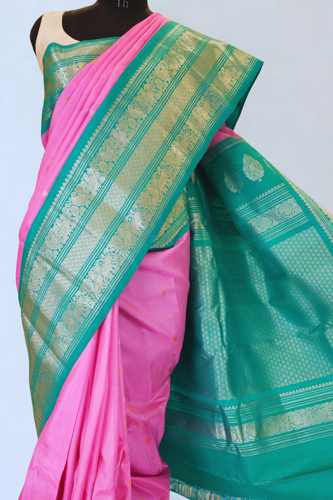 Baby pink silk gadwal saree