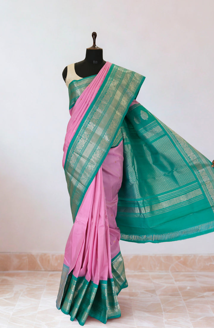 Baby pink silk gadwal saree