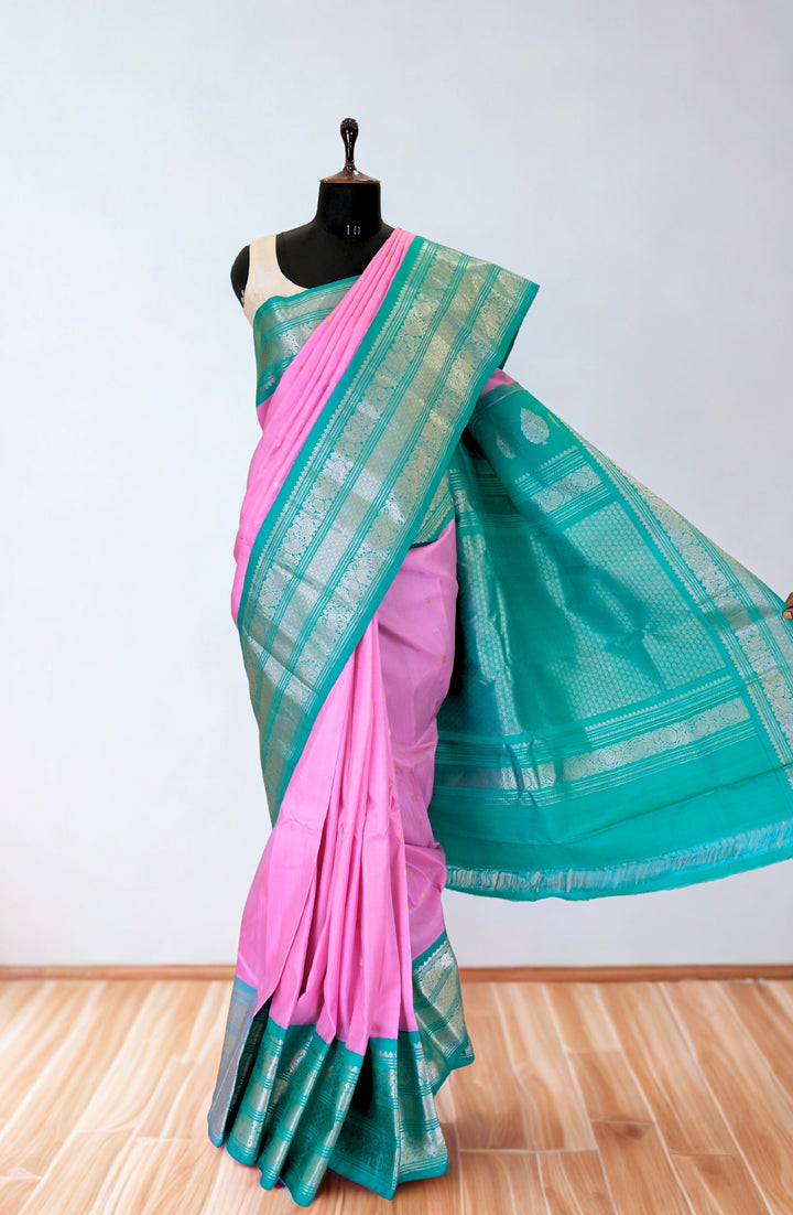Baby pink silk gadwal saree