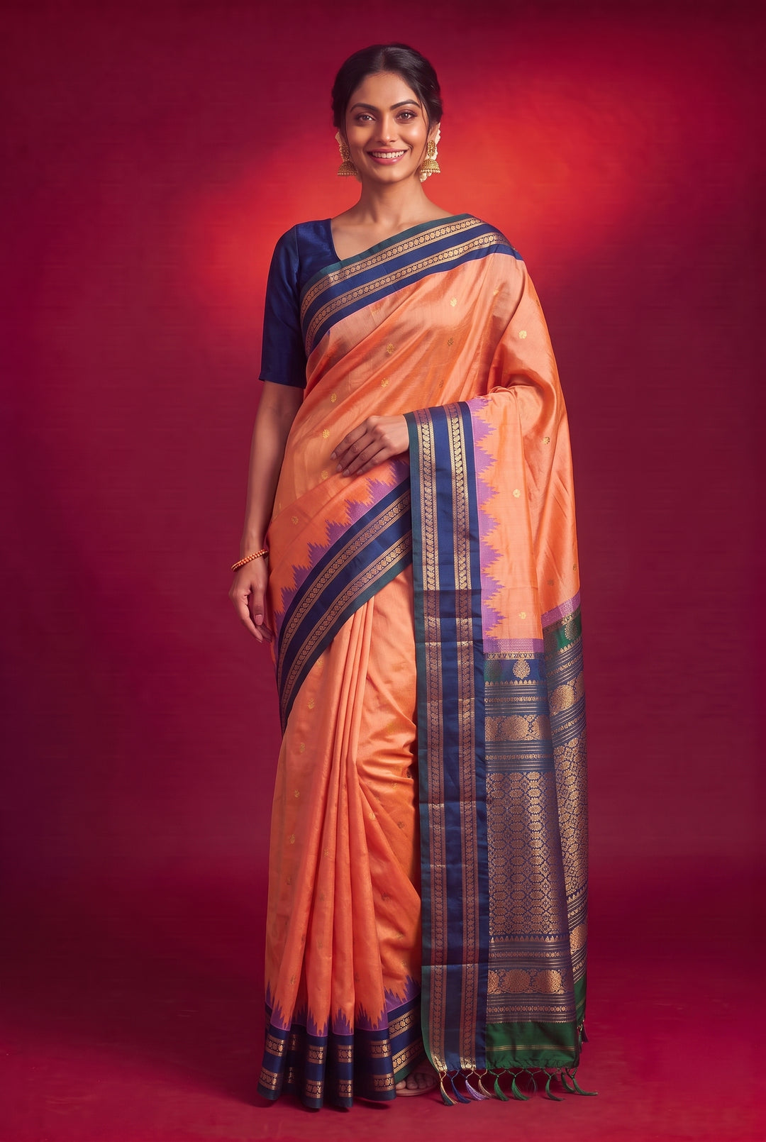 Peach Gadwal Silk Saree Online
