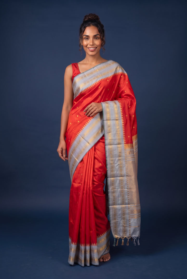Reddish Pink Silk Gadwal Saree
