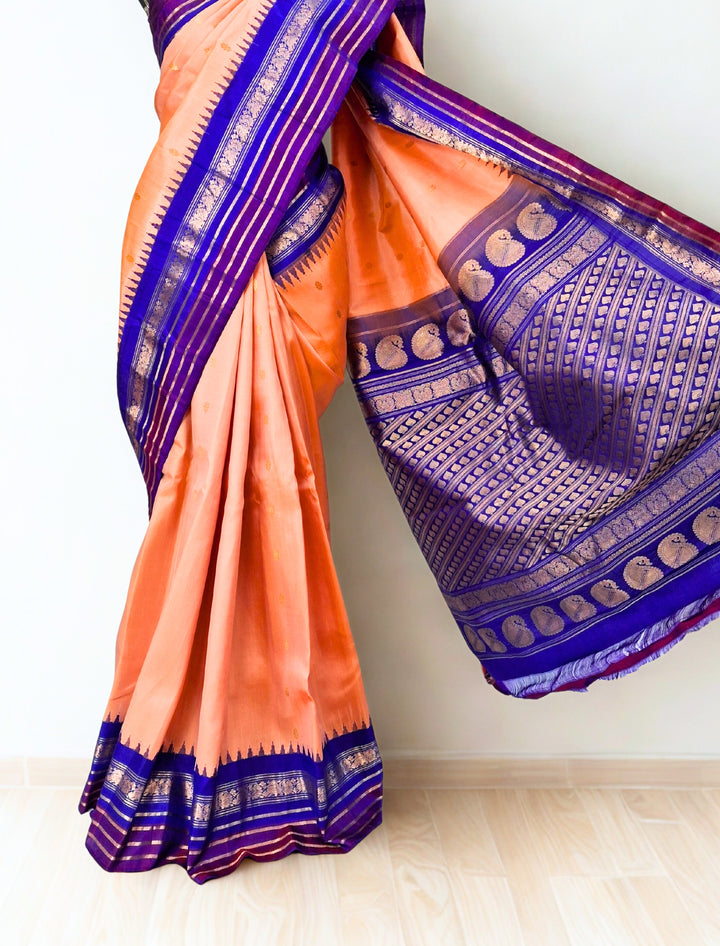 Peach gadwal silk saree