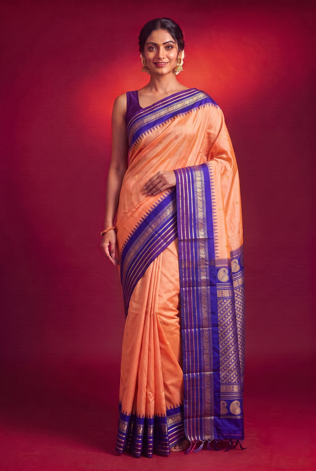 Peach Gadwal Silk Saree Online