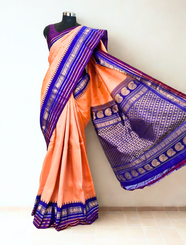 Peach gadwal silk saree