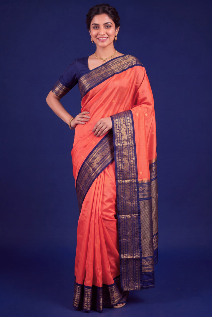 Peach Pink Silk Gadwal Saree