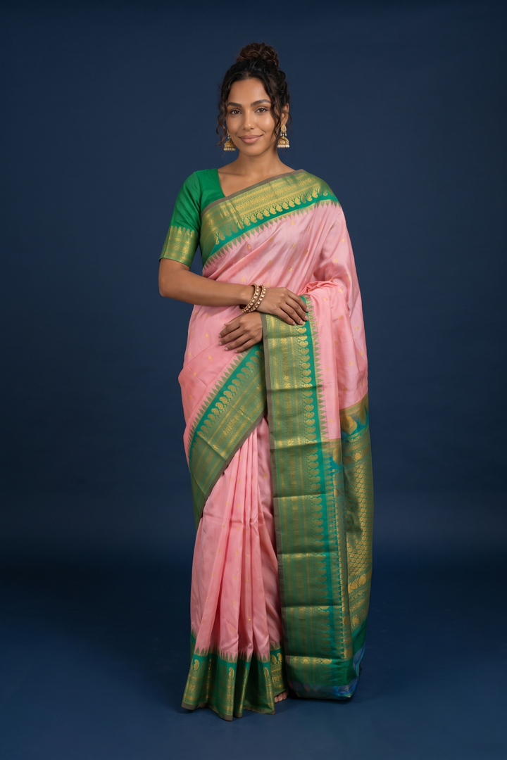 Baby Pink Temple Border Gadwal