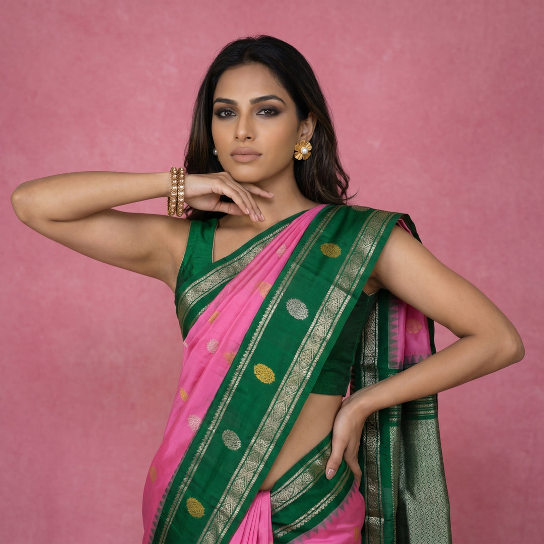 Pink Gadwal Silk Saree