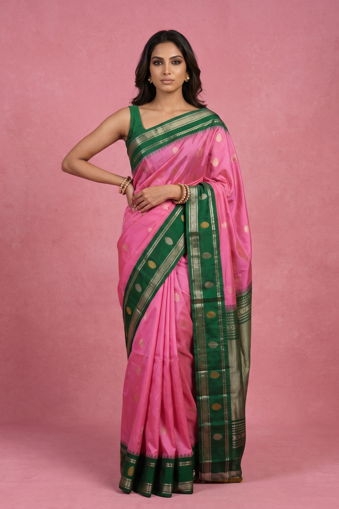 Pink Gadwal Silk Saree