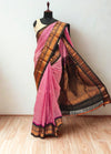 Pink and white checks silk gadwal saree