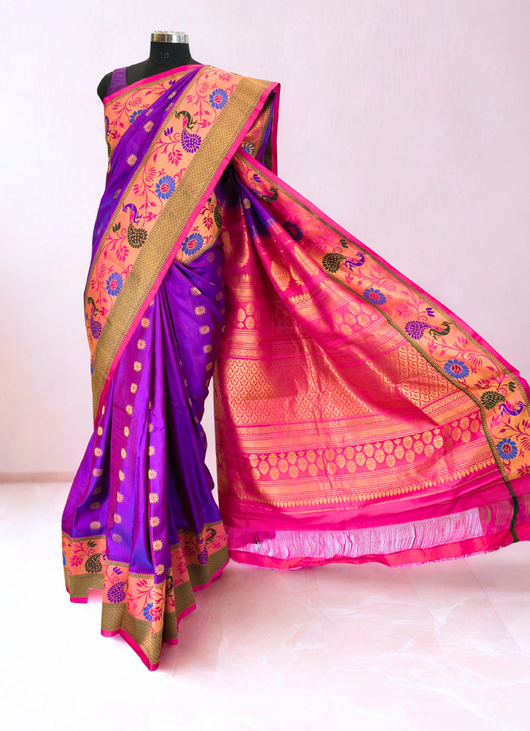 Purple gadwal silk saree with rich border
