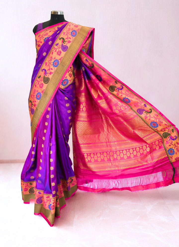 Purple gadwal silk saree with rich border