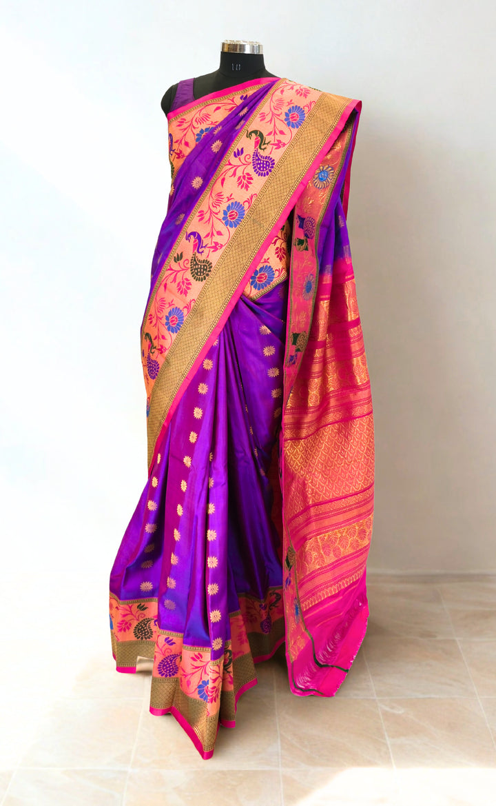 Purple gadwal silk saree with rich border
