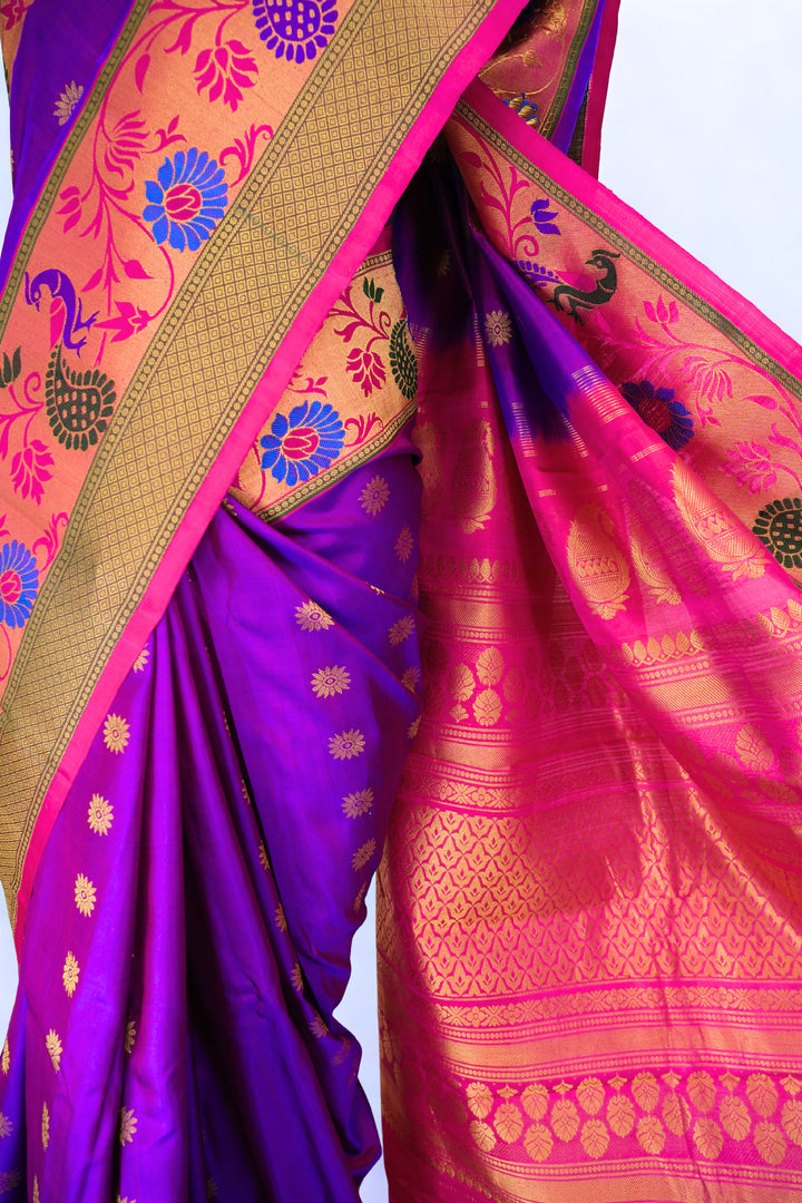 Purple gadwal silk saree with rich border