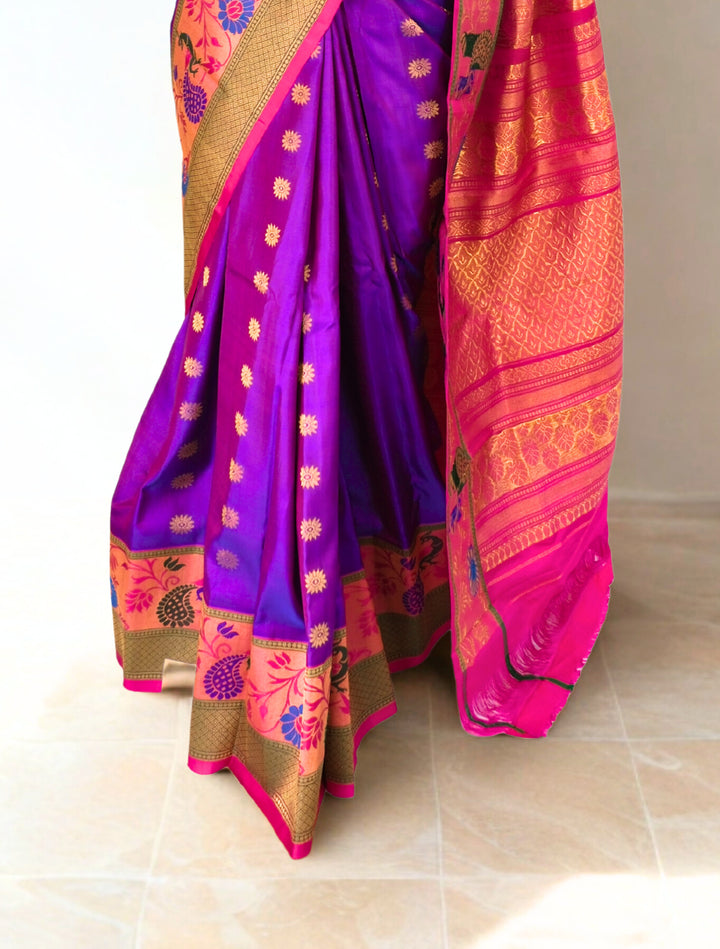 Purple gadwal silk saree with rich border
