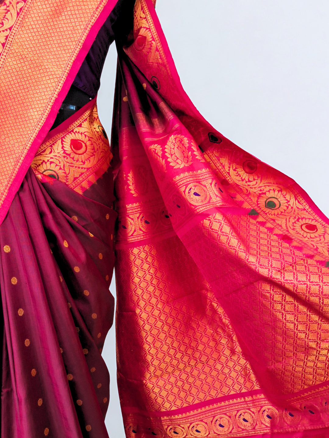Wine silk gadwal saree with rich border