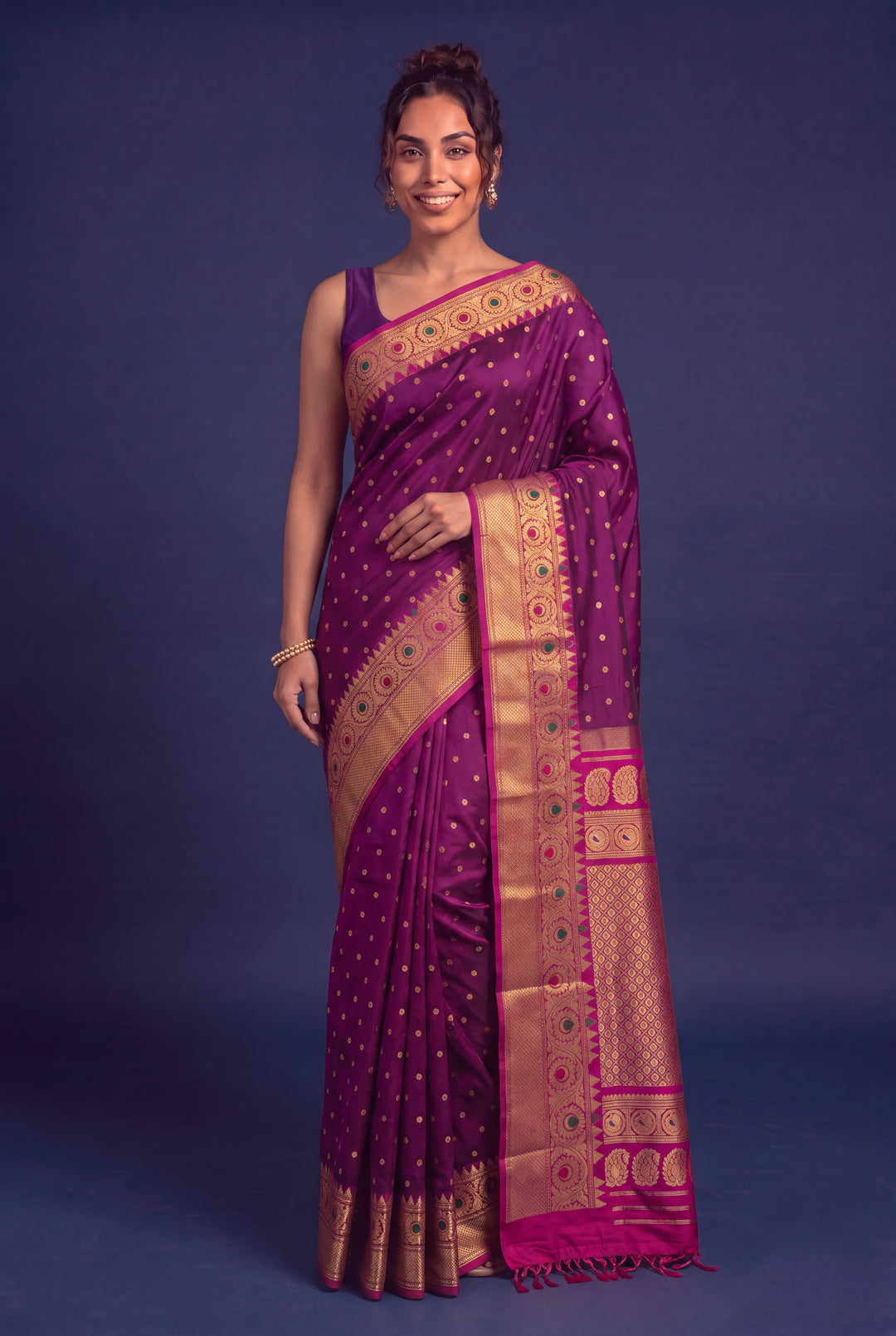 Wine Silk Gadwal Saree with Rich Border
