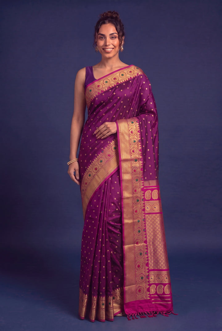 Wine Silk Gadwal Saree with Rich Border