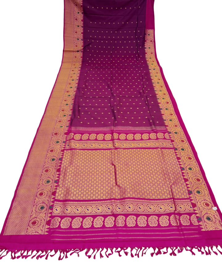 Wine Silk Gadwal Saree with Rich Border