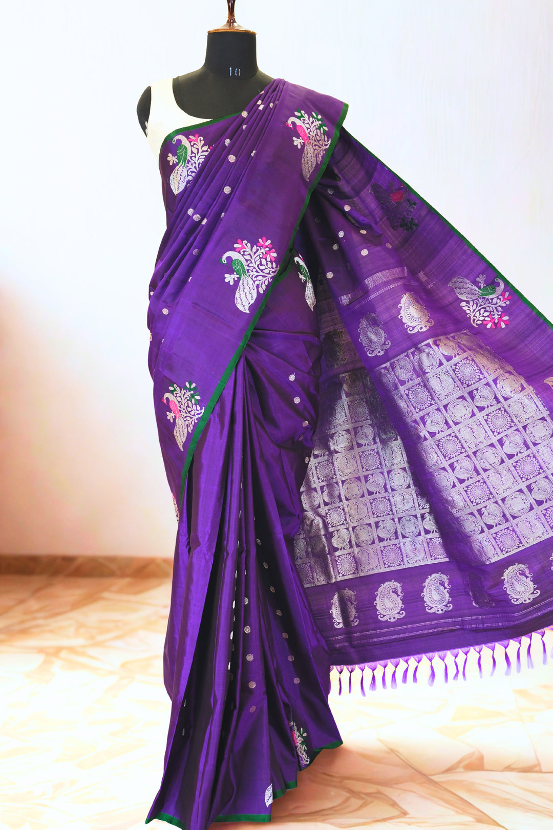 Aubergine silk gadwal saree with rich border