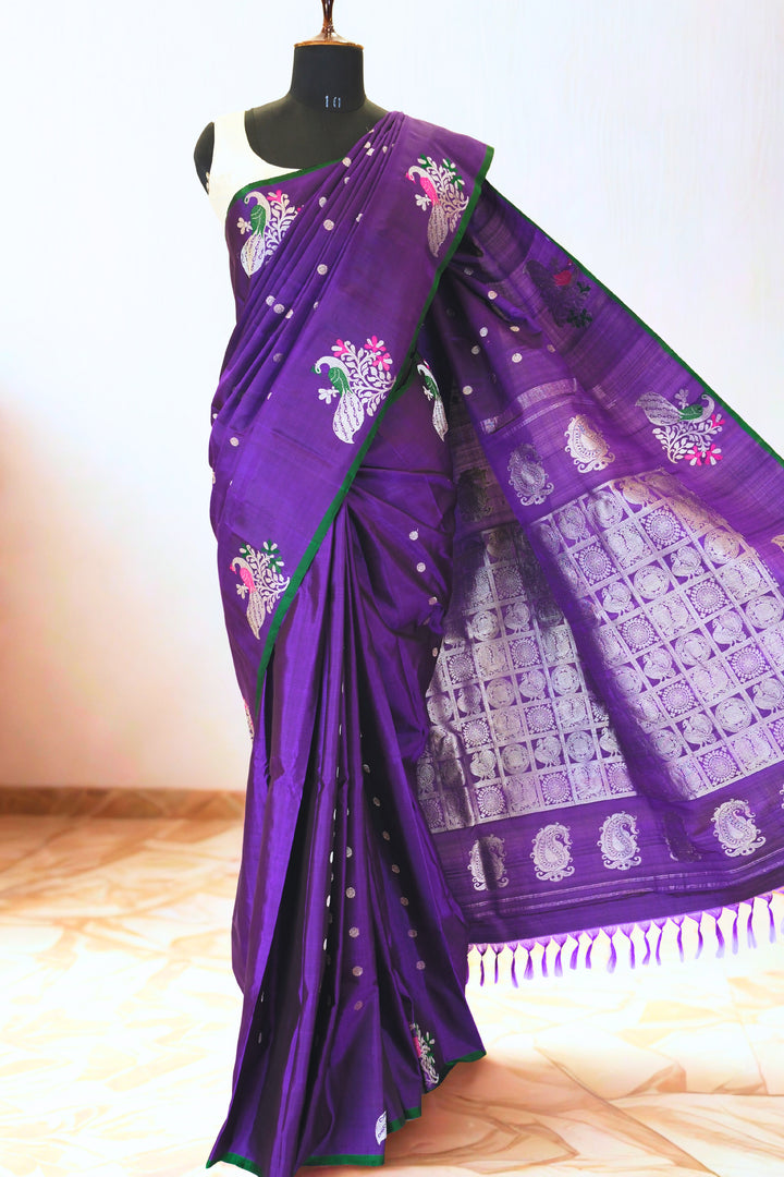 Aubergine silk gadwal saree with rich border