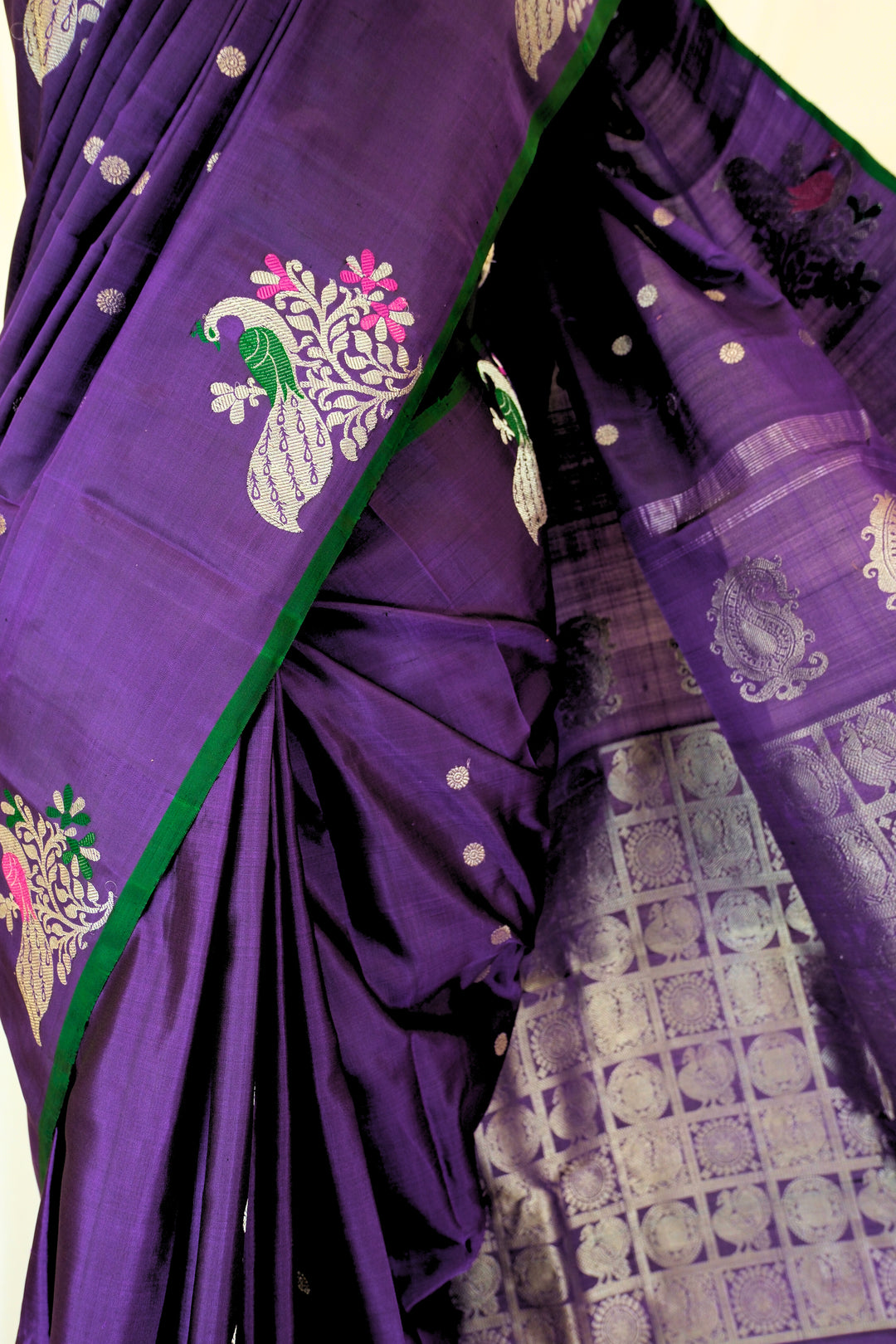 Aubergine silk gadwal saree with rich border
