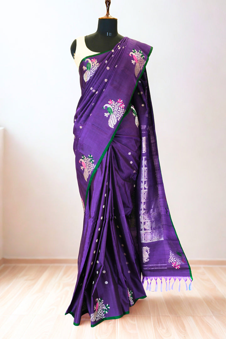 Aubergine silk gadwal saree with rich border