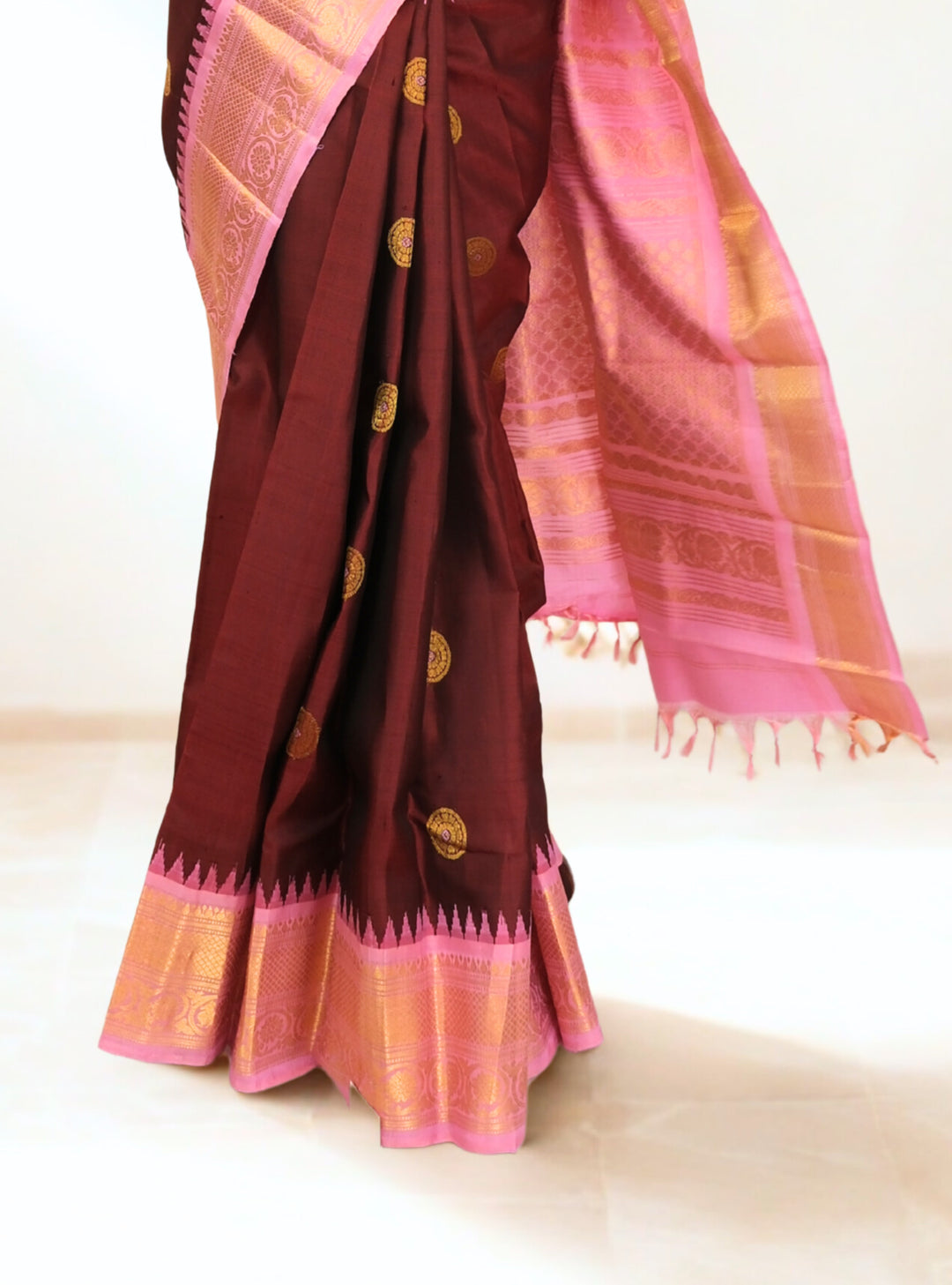 Maroon Gadwal Silk Saree with Gold Zari