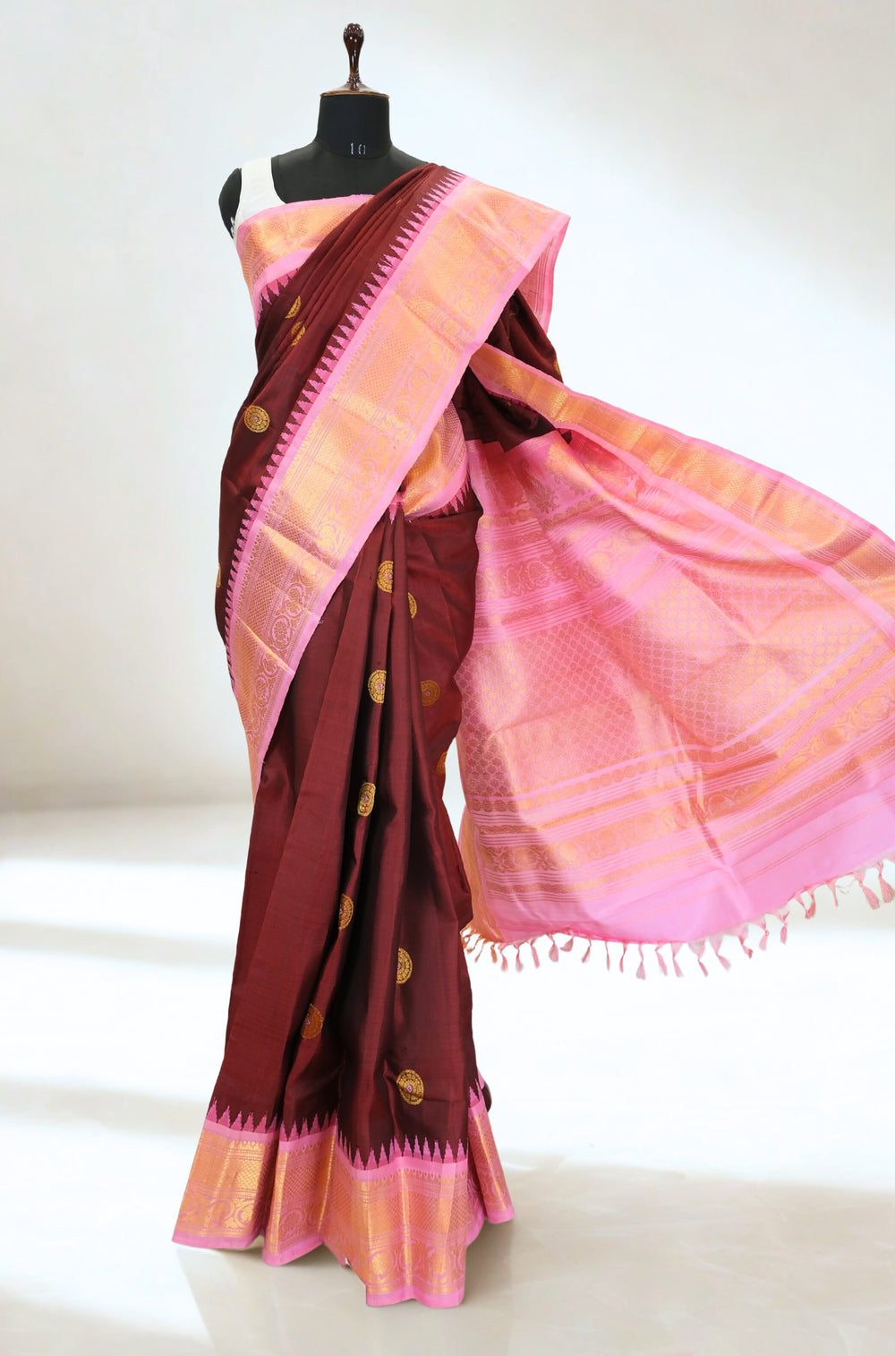 Maroon Gadwal Silk Saree with Gold Zari