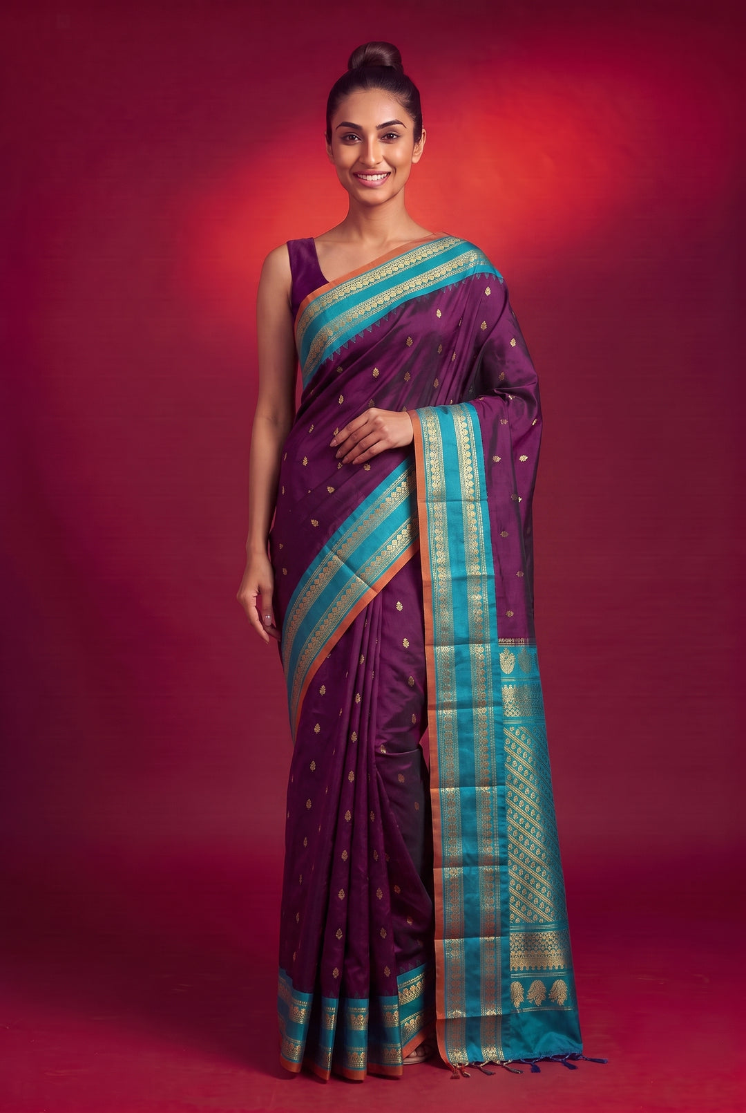 Deep Wine Gadwal Silk Saree