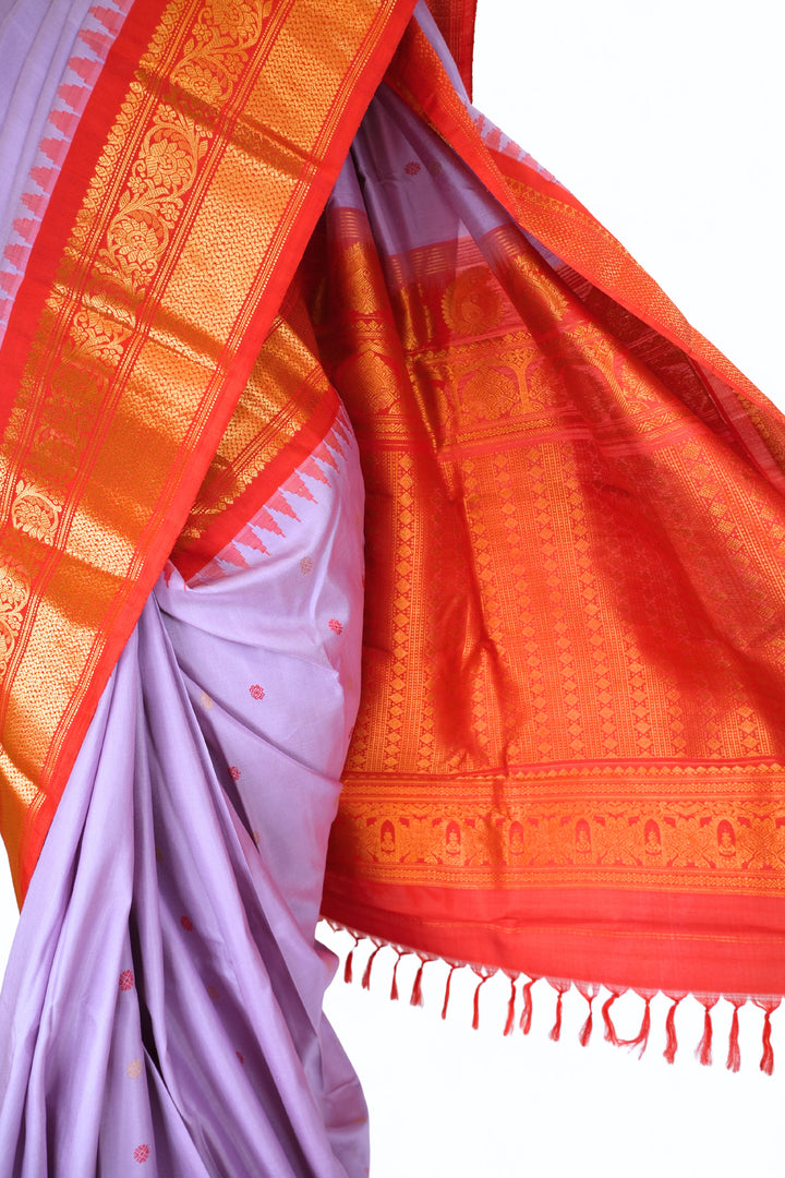 Lavender gadwal silk saree with temple border