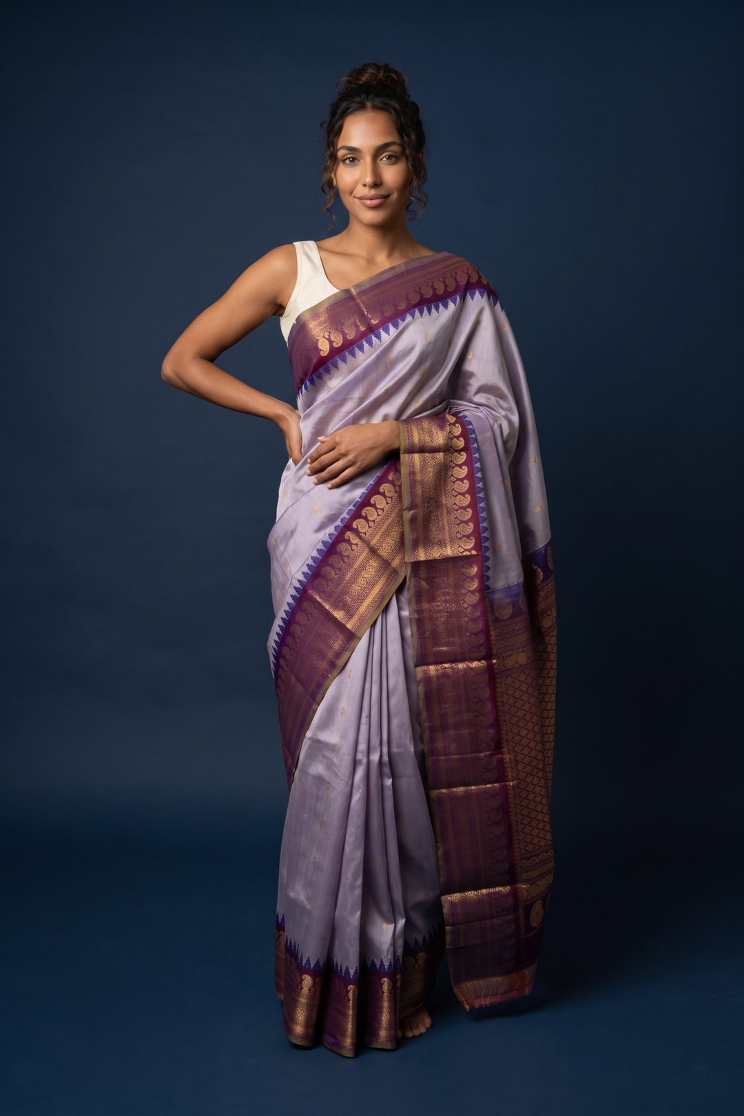 Lilac Silk Gadwal Saree