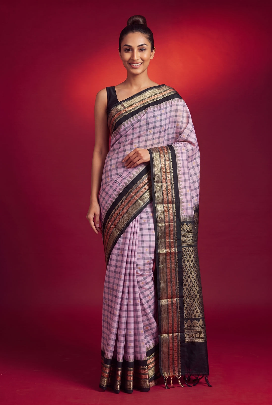 Mauve Checks Gadwal Saree