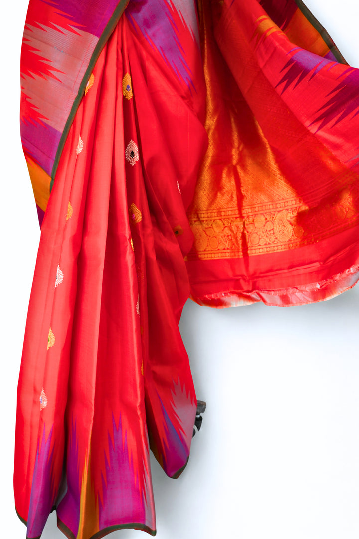 Red temple border silk gadwal saree